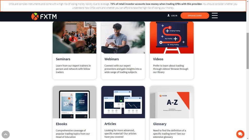 La sezione di FXTM dedicata alla formazione