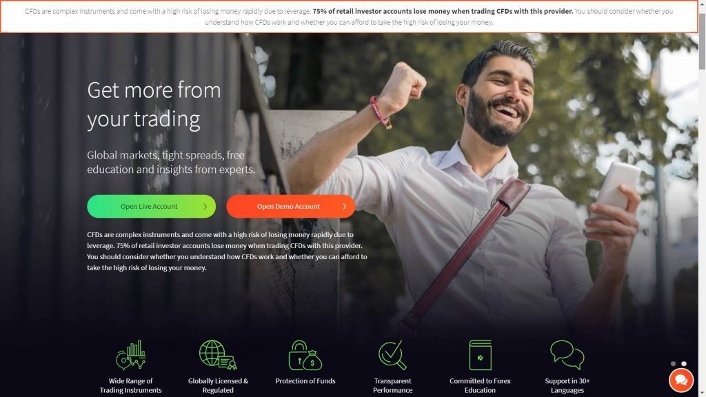 La pagina principale del sito di FXTM