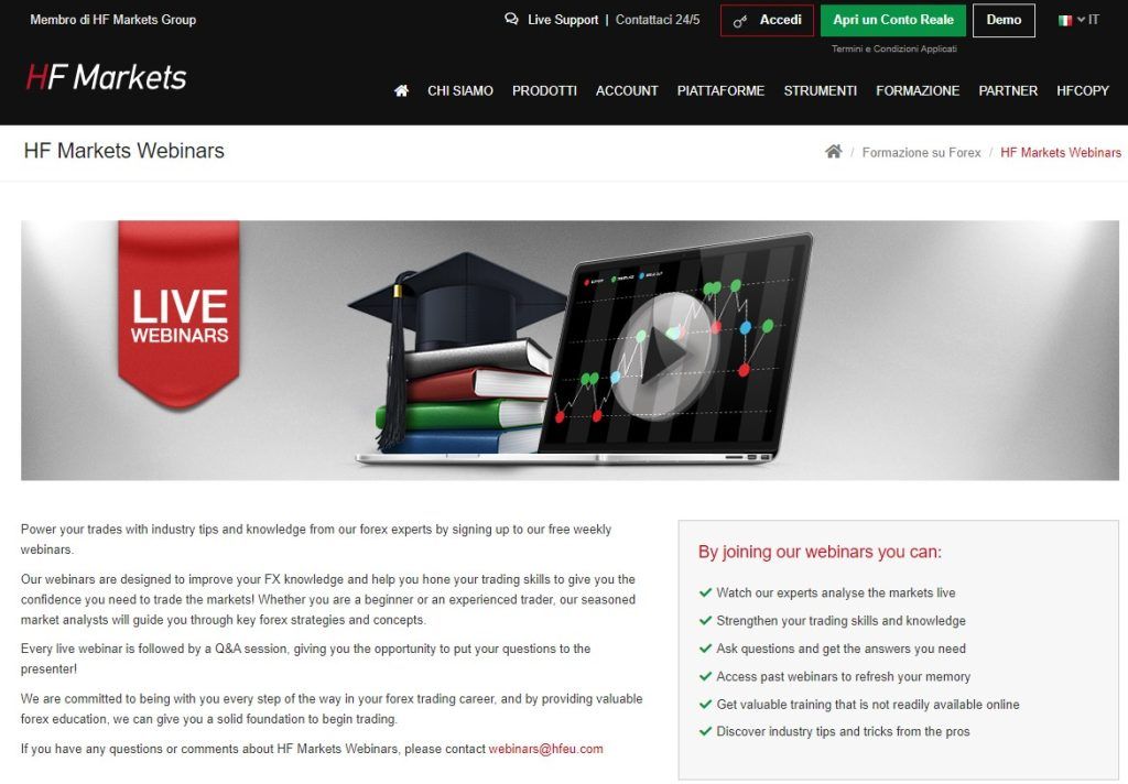 Pagina dei webinar di HF Markets
