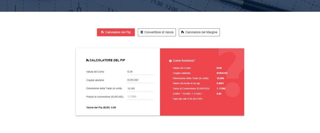 strumento calcolatore del pip hycm