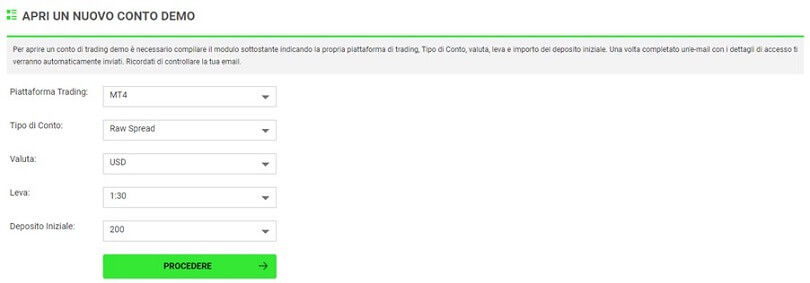 Schermata di personalizzazione del tuo conto demo con IC Markets