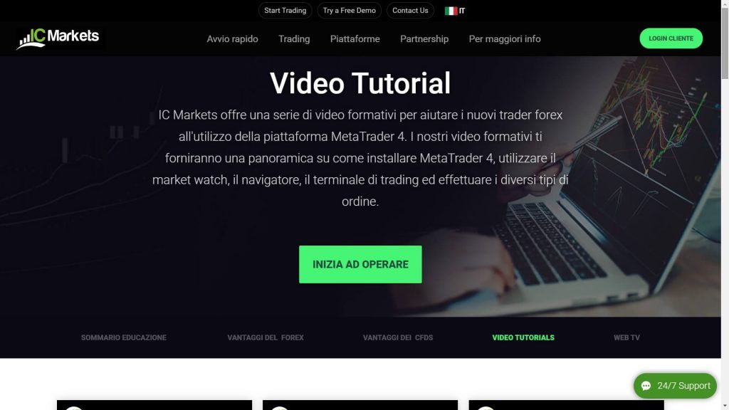 Sezione dedicata ai video tutorial realizzati da IC Markets
