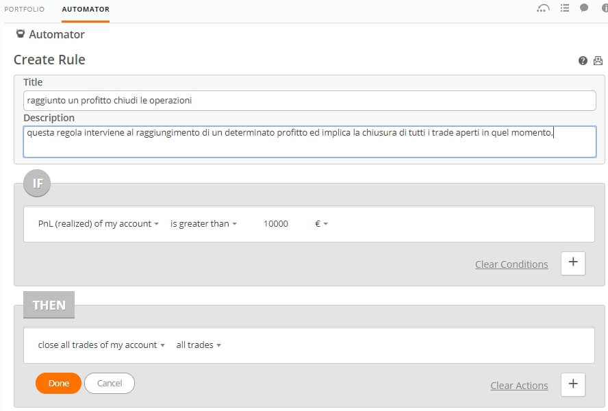 impostazioni zulutrade automator regole