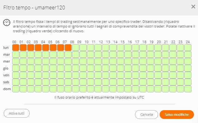 impostazioni zulutrade filtro tempo