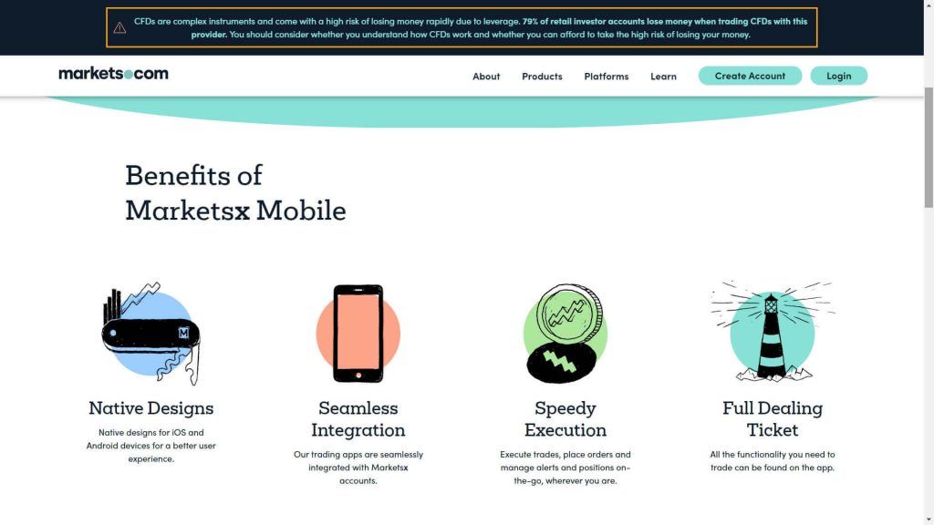 Caratteristiche della piattaforma di trading proprietaria per dispositivi mobili di Markets.com