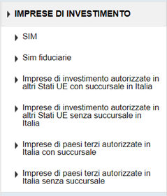 menu di navigazione sito consob