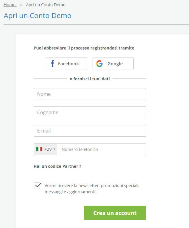 modulo per aprire conto demo avatrade
