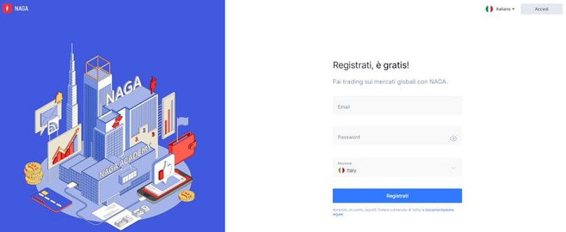 Modulo di registrazione per il tuo conto demo di NAGA