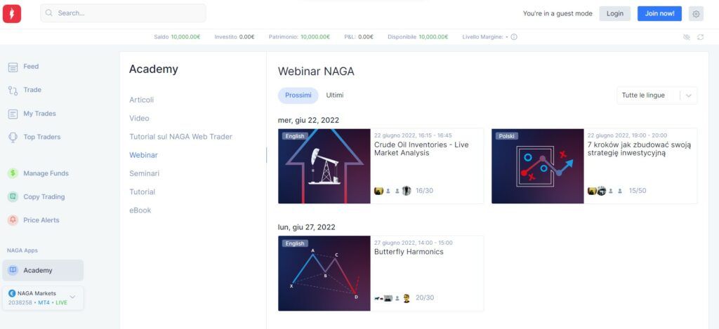 Sezione dedicata ai webinar organizzati da Naga