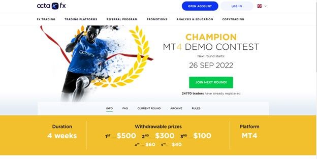 Il contest sui conti demo MT4 di OctaFX