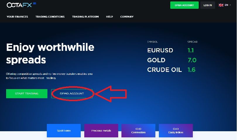 Schermata principale del sito di Plus500 per aprire un conto demo