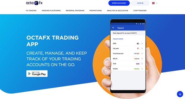 La app per il mobile trading di OctaFX