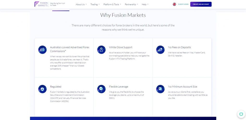 Perché scegliere Fusion Markets per fare trading online