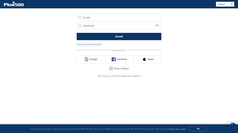 Pagina di login plus500