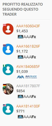 profitto realizzato seguendo questo trader