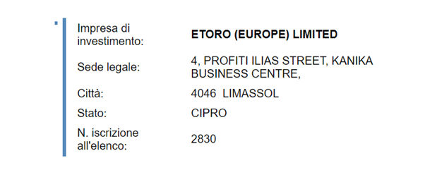 regolamentazione cysec di etoro
