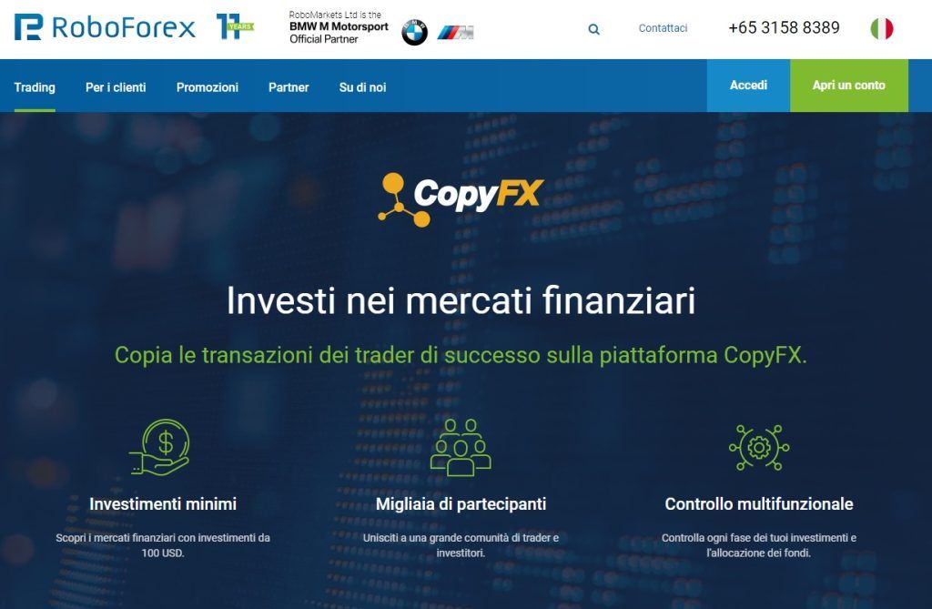 La piattaforma CopyFX di Roboforex