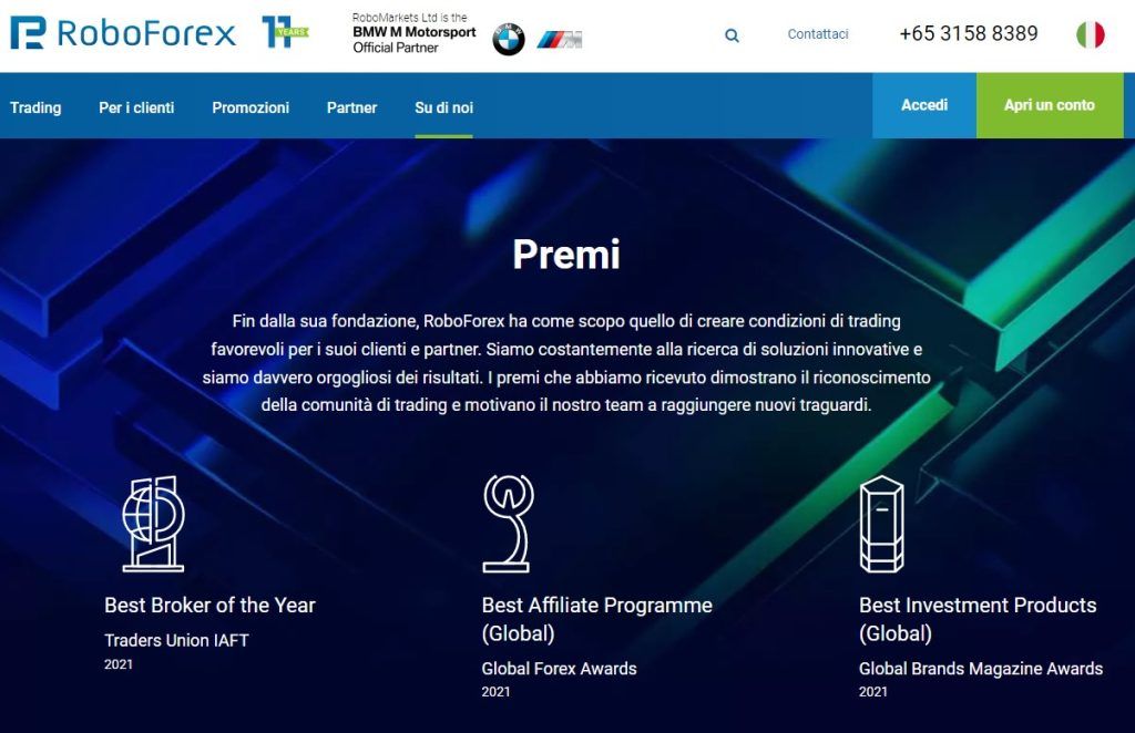 I premi vinti da Roboforex