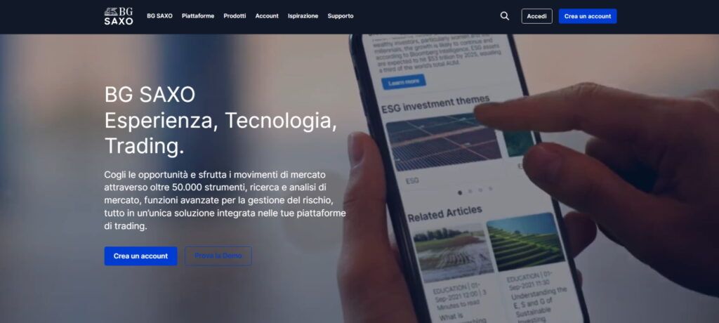 Homepage del sito delbroker saxo bank