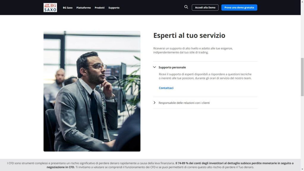 supporto personale offerto da saxo bank