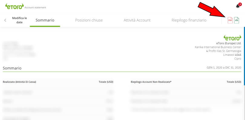 screenshot per scaricare estratto conto etoro