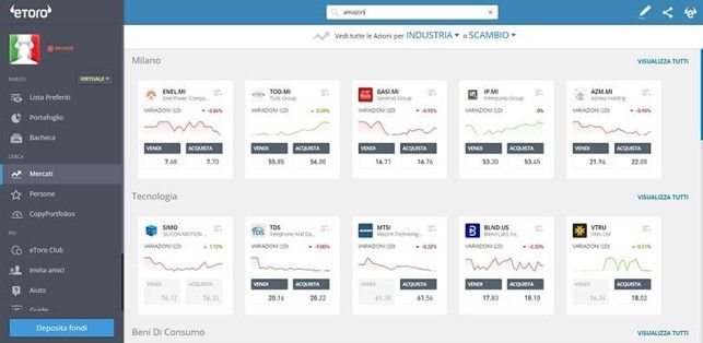 Selezionare ora l'azione sulla quale investire con eToro