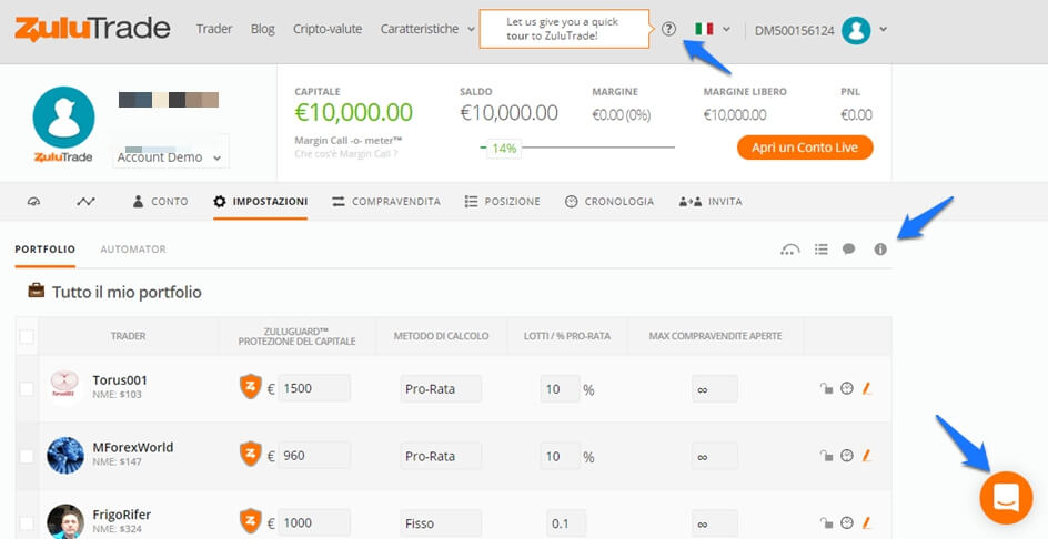 sezione mio conto zulutrade supporto