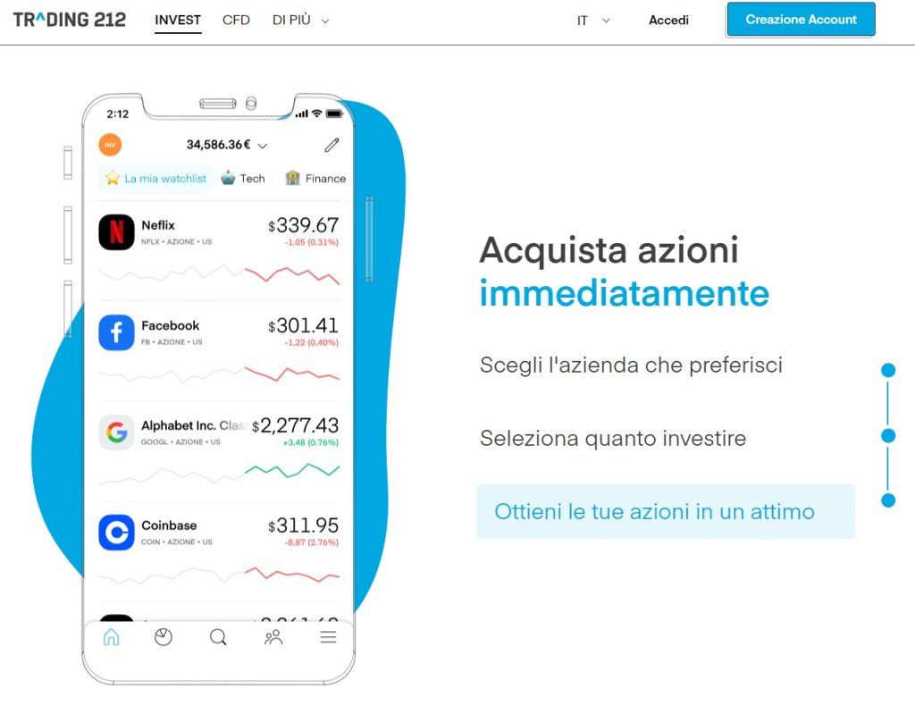 Pagina del conto invest di Trading 212
