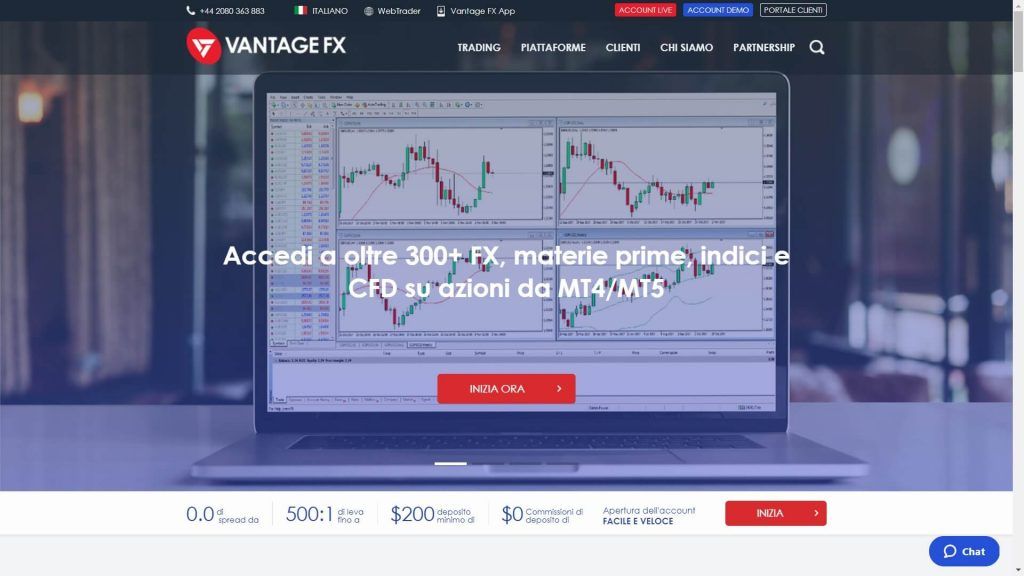 homepage principale di vantage fx