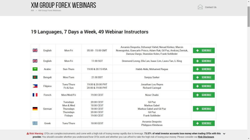 Sezione dedicata ai webinar proposti da XM