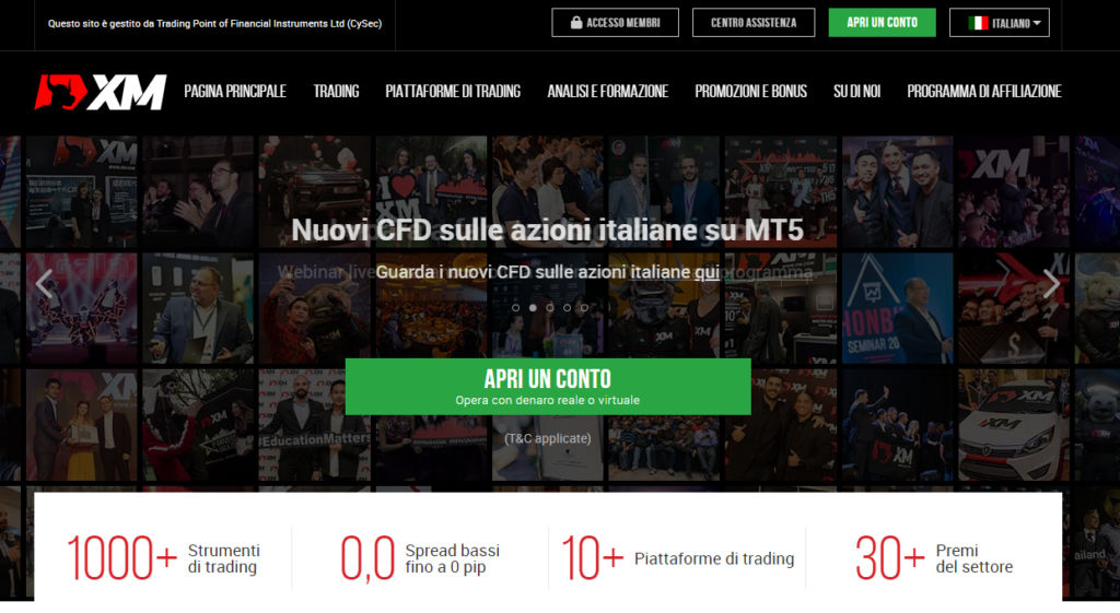 La homepage del sito di XM