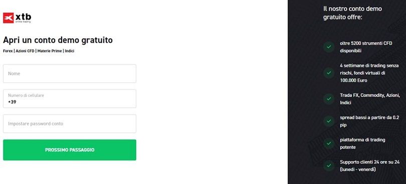 Inserisci i tuoi dati personali per aprire il conto demo XTB