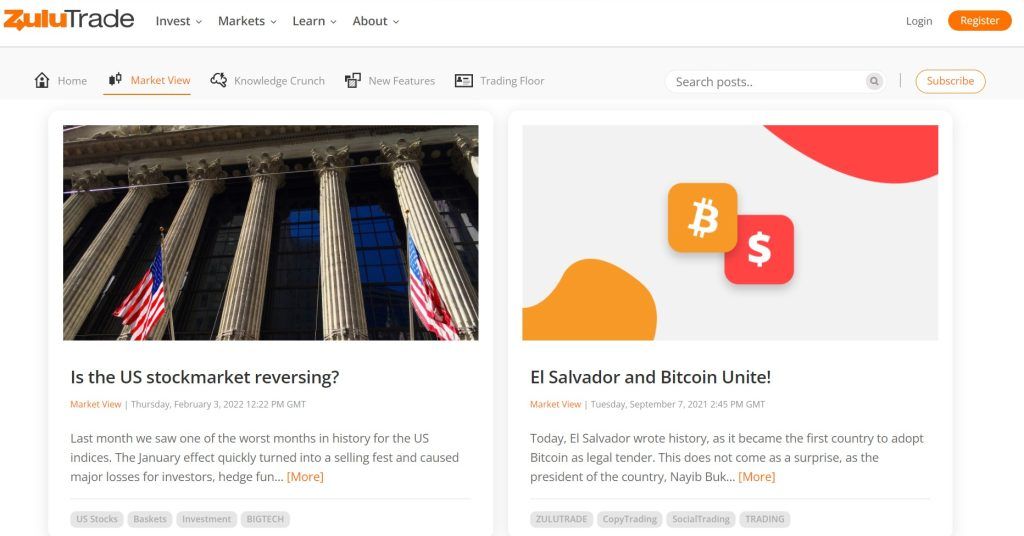 Sezione sulle notizie del mercato di ZuluTrade