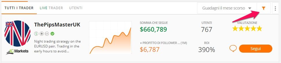 zulutrade seleziona ricerca avanzata