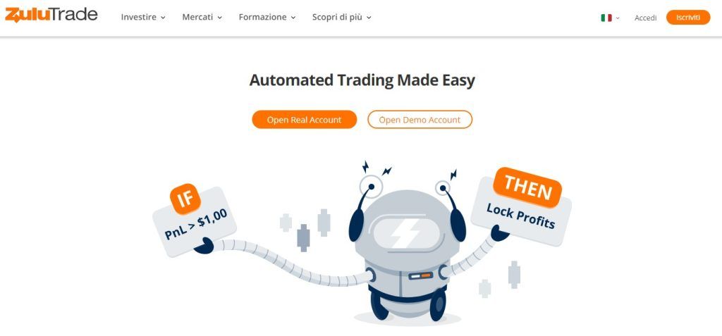 Pagina del trading automatico di ZuluTrade