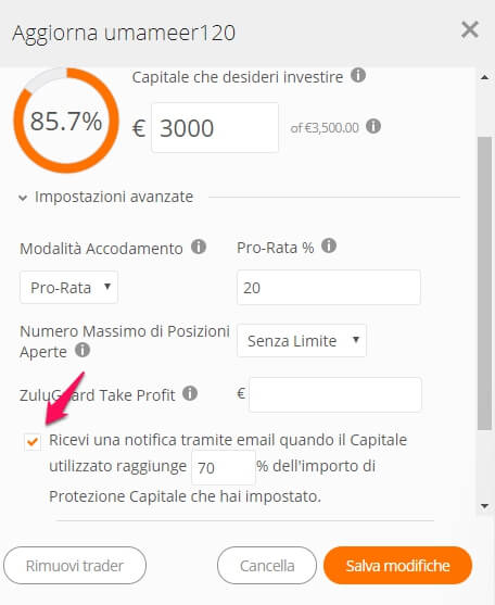 zulutrade zuluguard notifica protezione